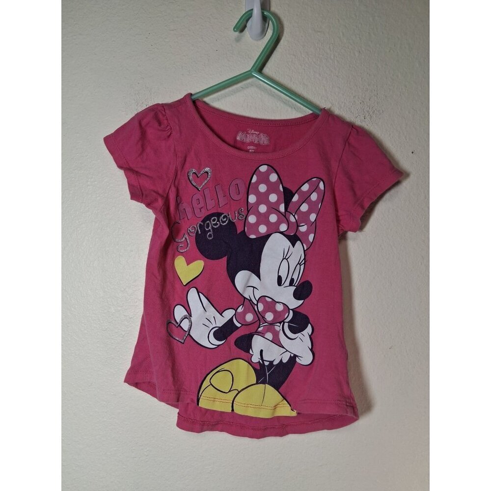 Disney Minnie Mouse Short Sleeve Tee T-Shirt Summer Pink Girls Size 5T Cotton